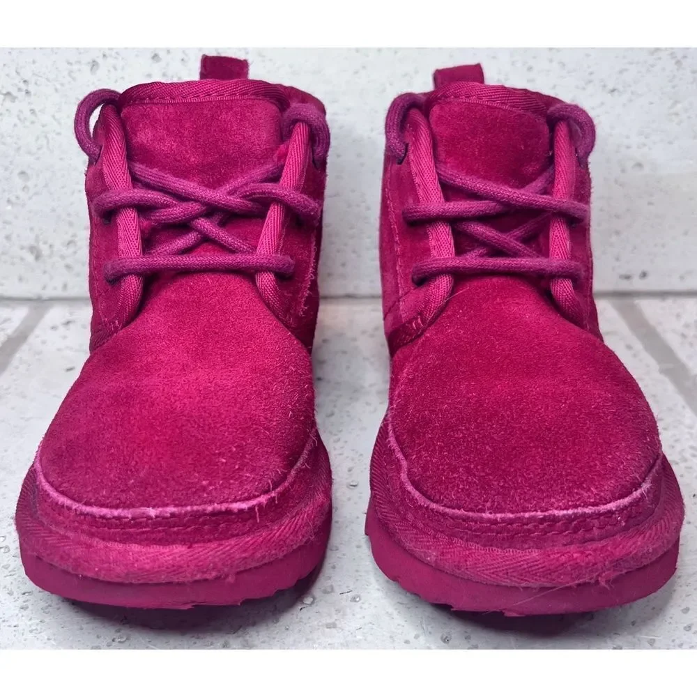 UGG Neubel Kids Red Suede Shearling Chukka Ankle Lace Up Boots Size 13